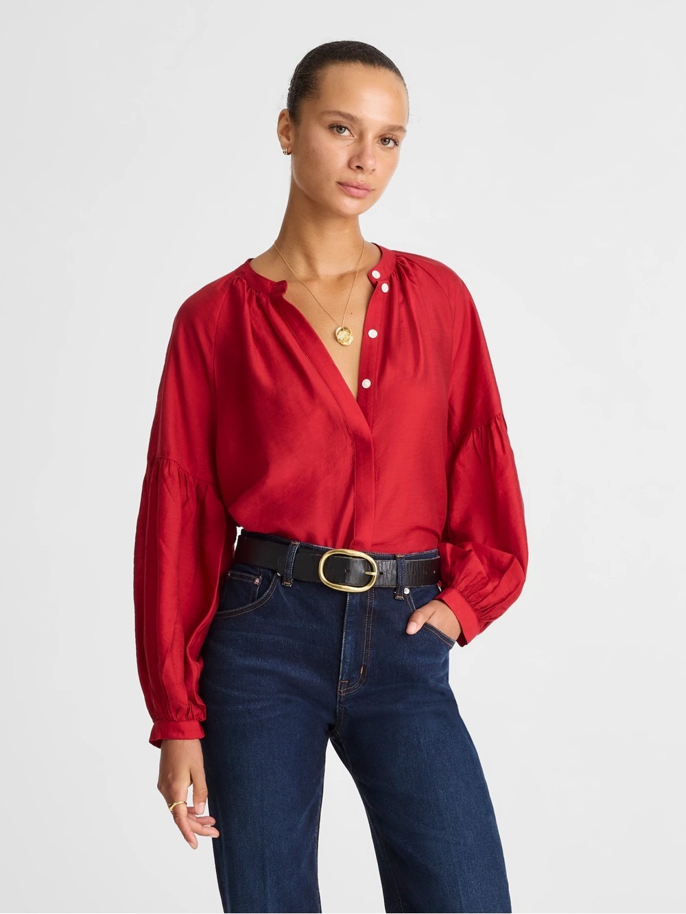 Madewell Shirred Balloon-Sleeve Top S